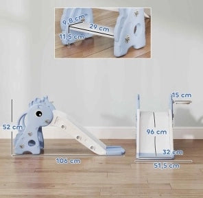 Scivolo per bambini ULEVR 106x51,5x52 cm a forma di giraffa con canestro e palla, blu