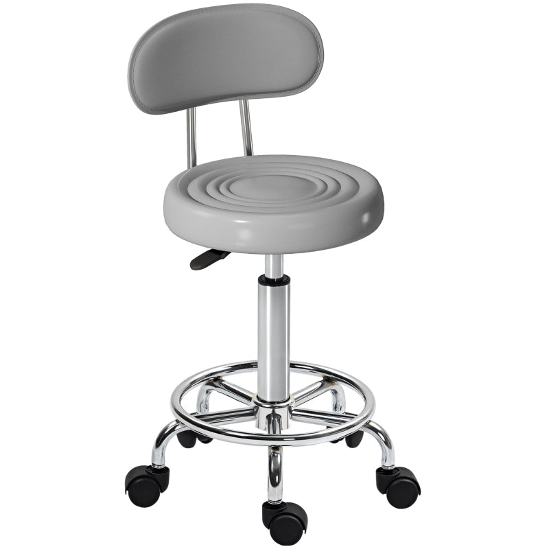 SGABELLO Girevole Regolabile con Schienale e Ruote 45x36x20 cm Grigio in Poliestere