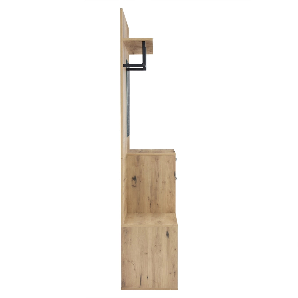 Mobile Ingresso con Specchio; 1 Cassetto e 2 Scarpiere a Ribalta; Lucido; in Pannello Truciolare; 100??38;5??190 cm; Bianco Naturale