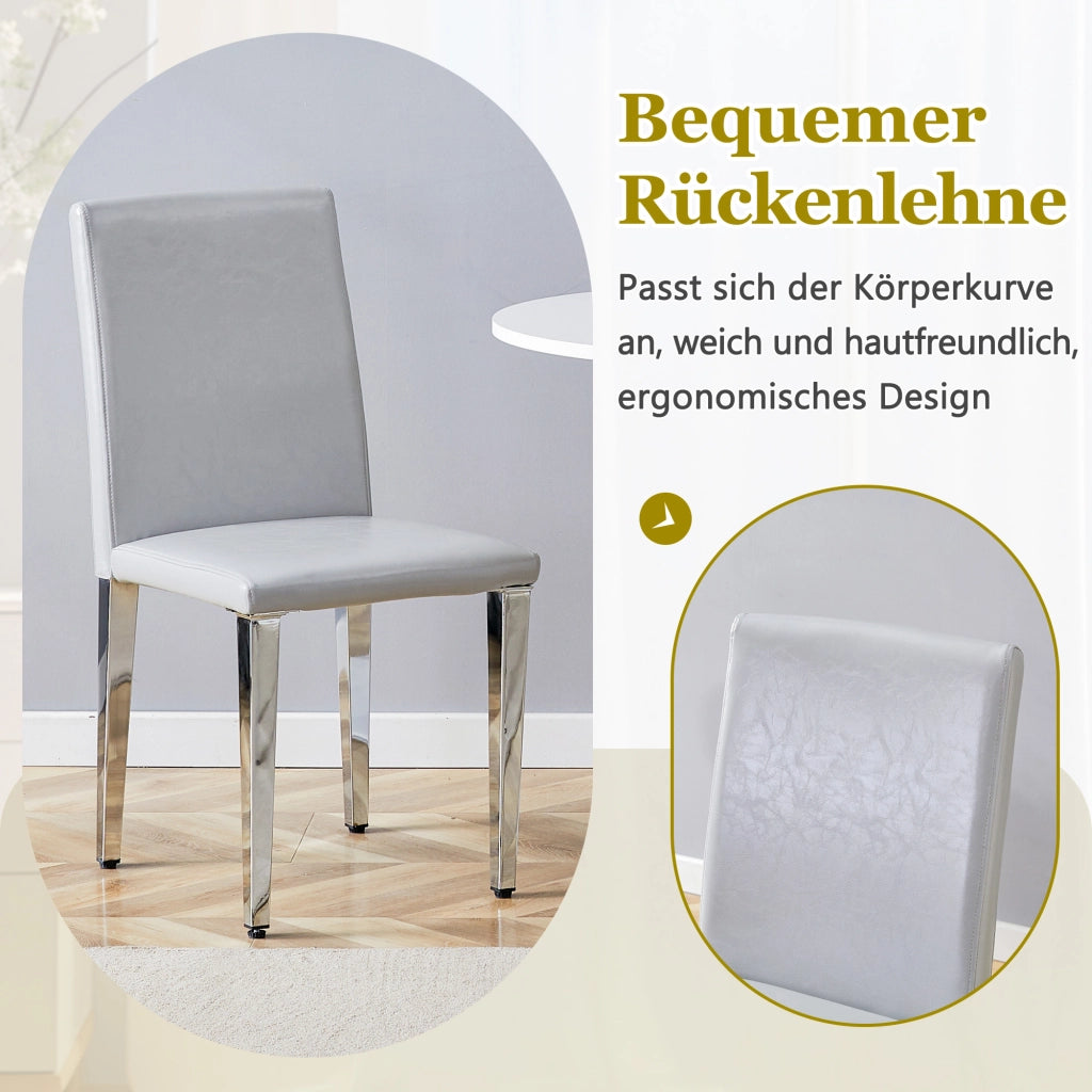 SEDIA da pranzo moderna Set da 4 pezzi 90 cm PU grigio chiaro e metallo argento
