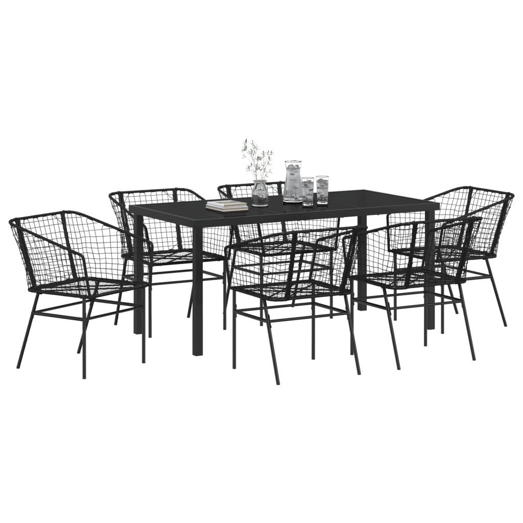 Set da Pranzo da Giardino in 7 Pezzi in Rattan Nero