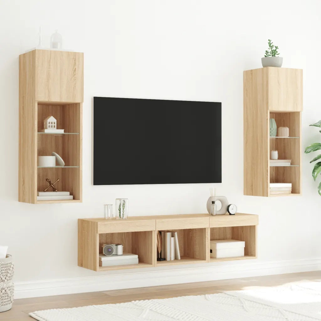 Mobili TV a Muro con LED 5pz-Set di 5 Credenza per TV sospesa Rovere Sonoma Legno Multistrato 108256