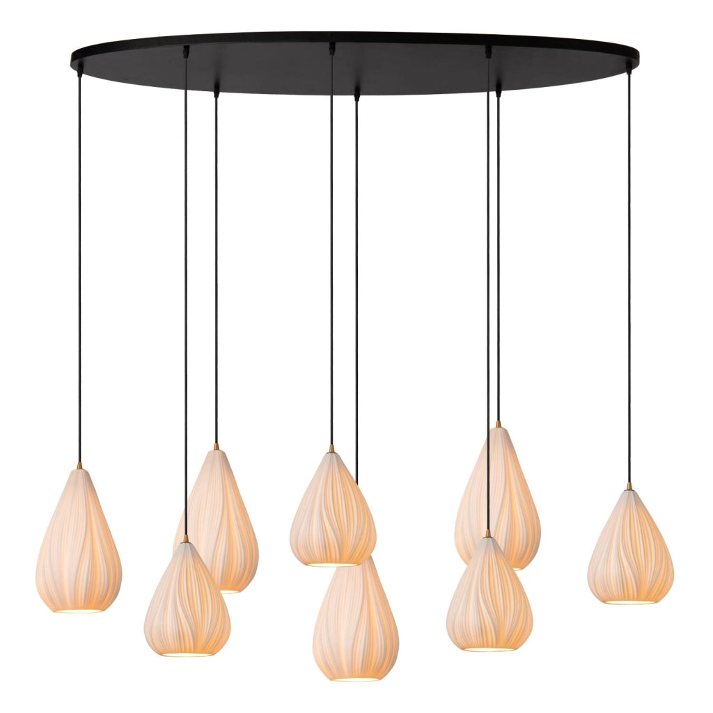 Lampada sospesa CINZIA Lucide 8xE27 porcellana bianco nera