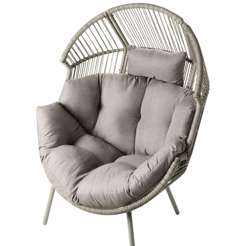 Poltrona da giardino in rattan naturale con poggiapiedi in cotone cuscini per lo schienale del sedile bianco sporco per interni ed esterni