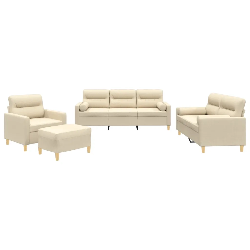 Set Divani 4 pz con Cuscini Crema in Tessuto