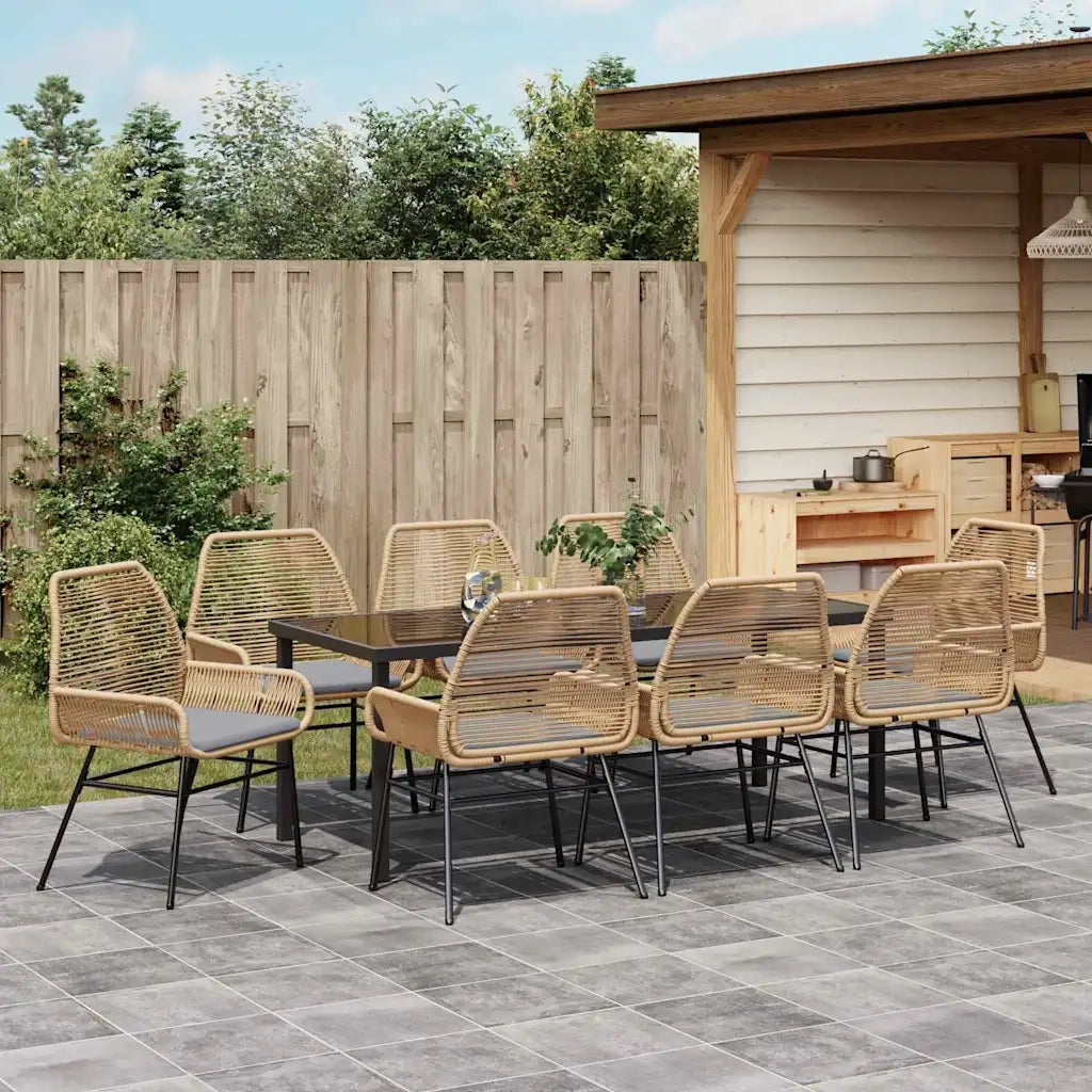 Set da Pranzo per Giardino con cuscino 9 pcs Marrone polyrattan 3380882