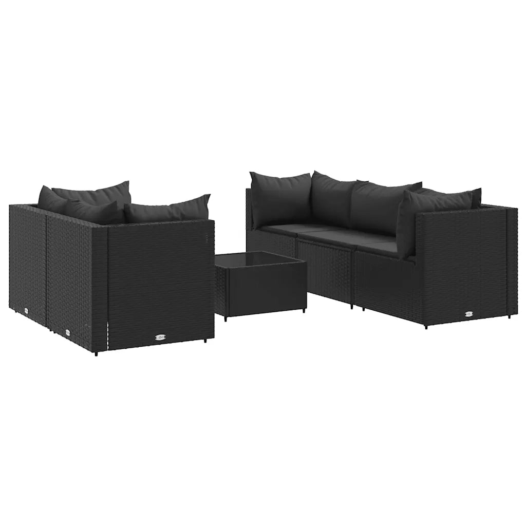 Set Mobili da Giardino 6 pz con Cuscini in Polyrattan Nero