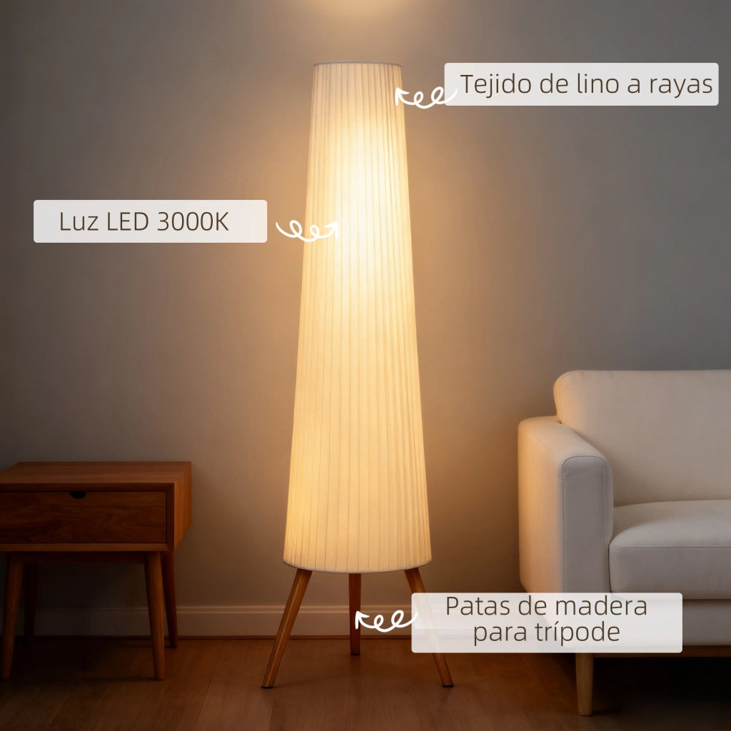 Lampada da Terra con Treppiede ¨C Zephmum ¨C Bianco Legno Tela