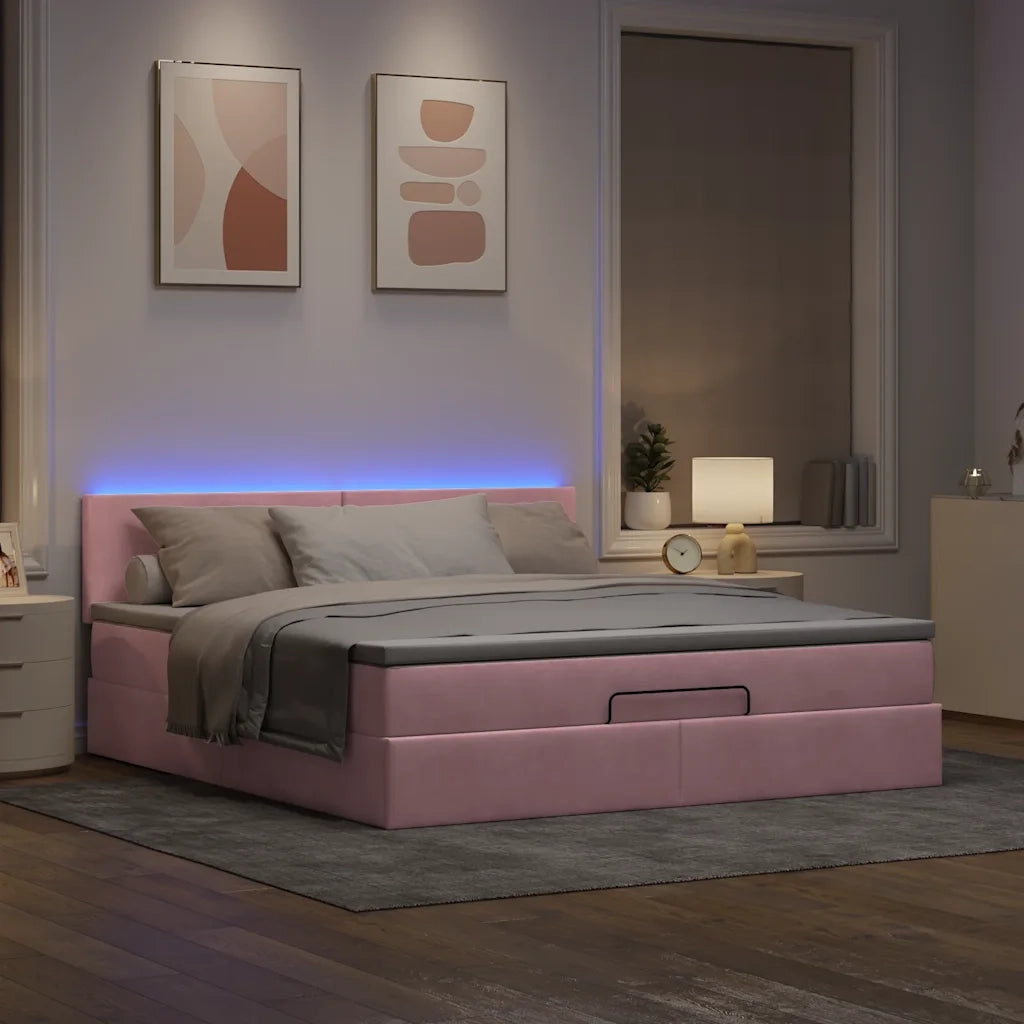 Pouf Letto con Materasso e LED Rosa 180x200cm in Velluto 3312571