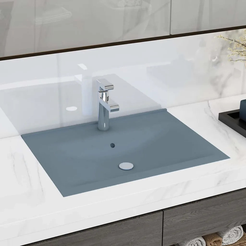 Lavandino con Foro Rubinetto-Lavabo-Lavello Azzurro Opaco 60x46 cm in Ceramica