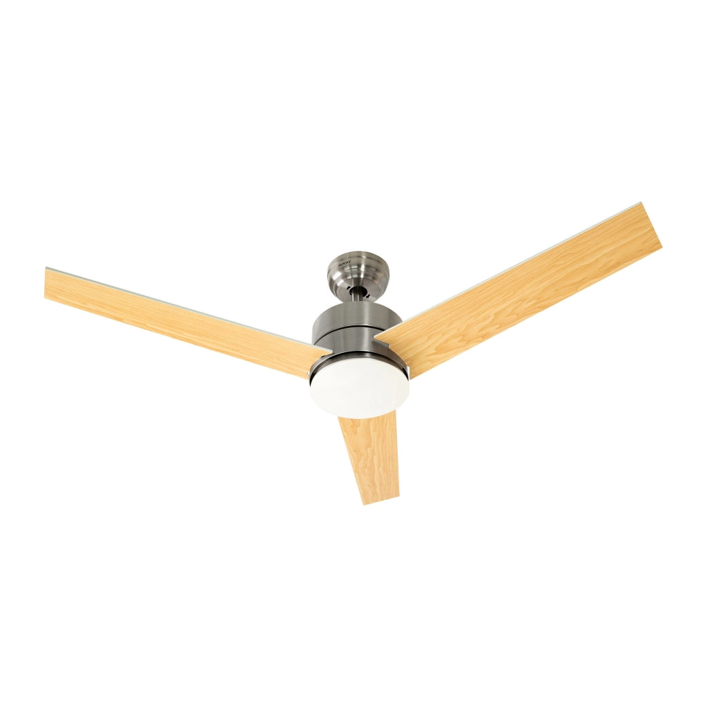 Ventilatore a soffitto 132cm con luce LED, 3 velocità, pale legno naturale, motore rame 85W silenzioso, telecomando - SOGO