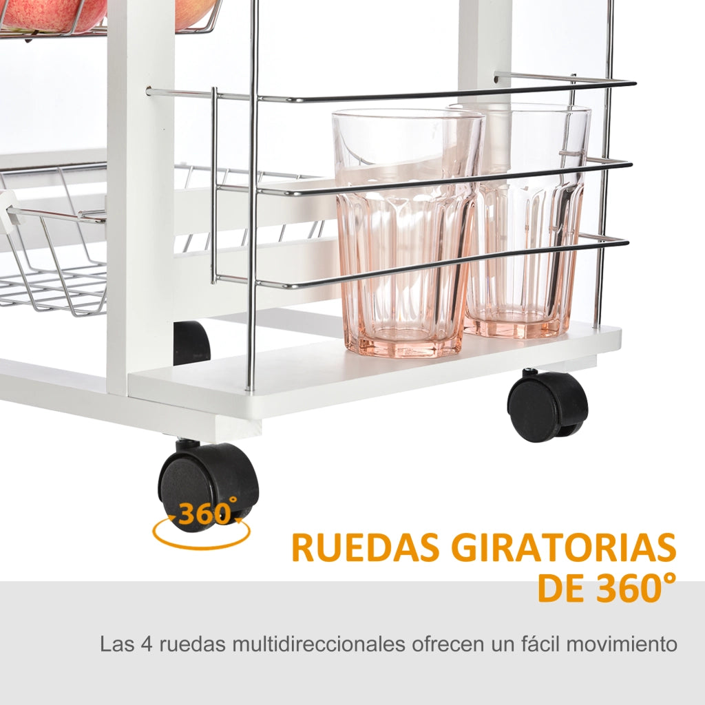 Carrello Multiusos con Cassetto e 4 Cestelli ¨C Zephmum ¨C Bianco 47x37x83 cm