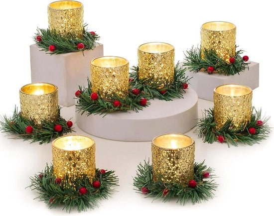 Decorazione di Natale per tavolo - 12 contenitori per candele da tavolo in vetro - decorazione di Natale per festa e abitazione - supporto per candele votive Natale matrimonio.
