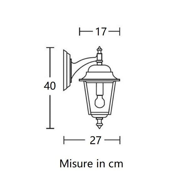 APPLIQUE DA PARETE LANTERNA PICCOLA DOWN NERA ESTERNO 1X27 NIZZA MORETTI