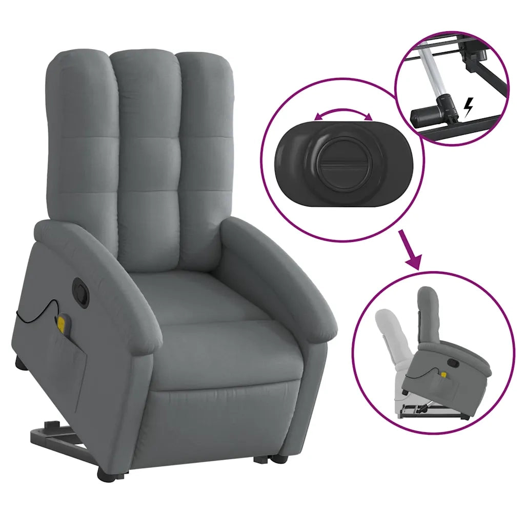 Poltrona | Sedia Relax Alzapersona Massaggi Reclinabile Grigio Scuro Tessuto