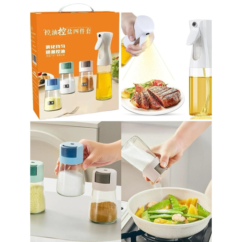 Trade Shop - Set Dispenser Spray Per Olio Con 3 Contenitori Dosatore Per Condimenti Spezie Sale Cucina -