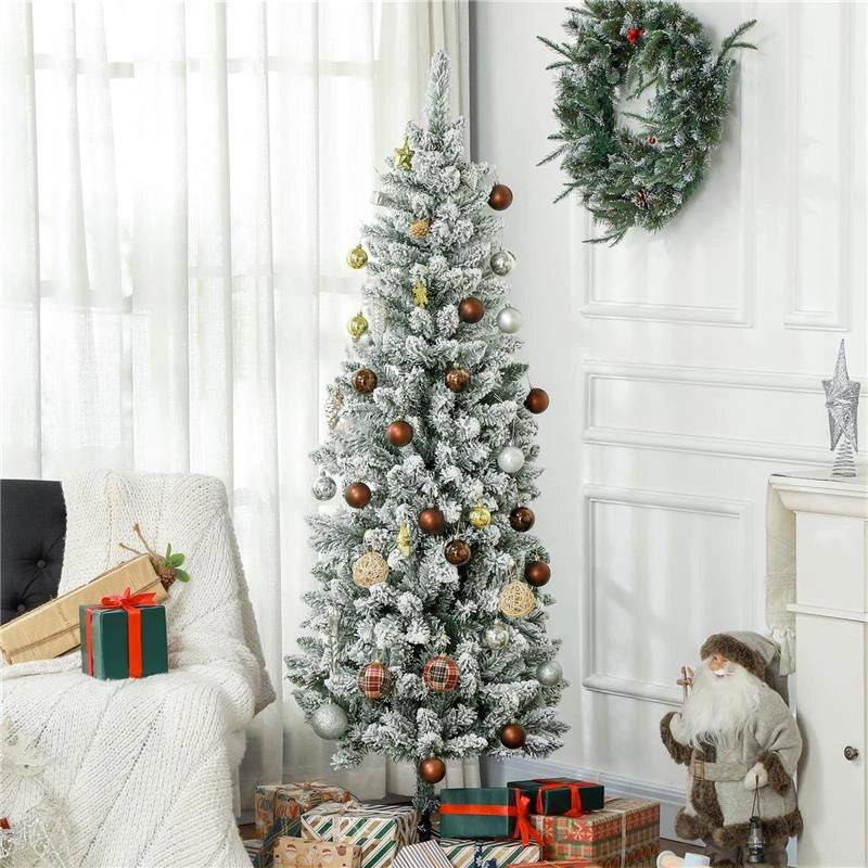 ALBERO DI NATALE 180CM CON 479 RAMI INNEVATI, DESIGN ALTO E STRETTO CON BASE PIEGHEVOLE, VERDE