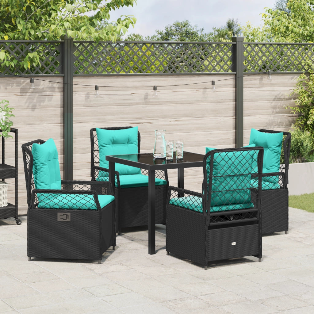 Set da Pranzo da Giardino 5 Pezzi Nero Rattan PE