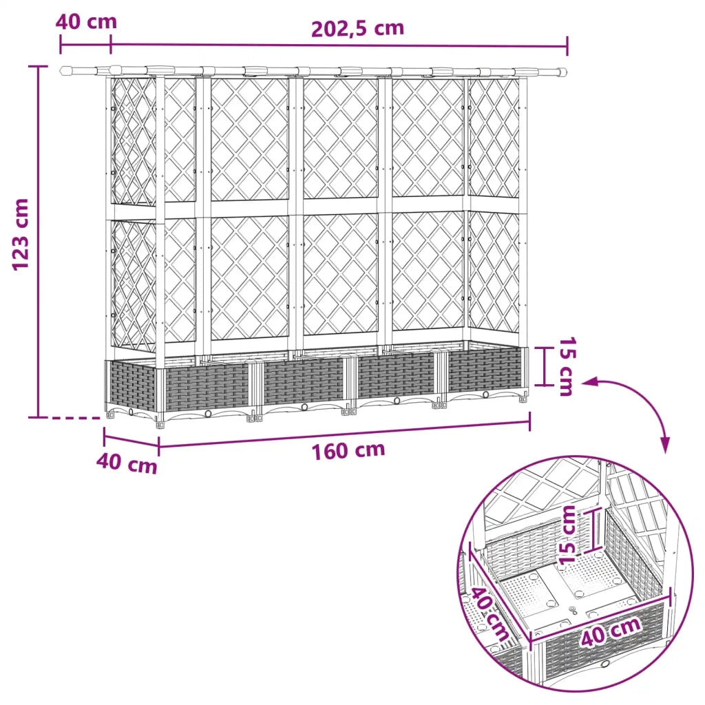 Letto Rialzato con Griglia e Tetto Grigio 202,5 x 40 x 123 cm
