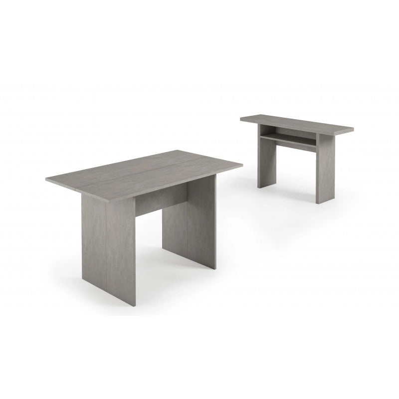 Tavolo consolle estensibile Oplà con piano ribaltabile e vano portaoggetti cemento 120x35/70x75 cm - Terraneo