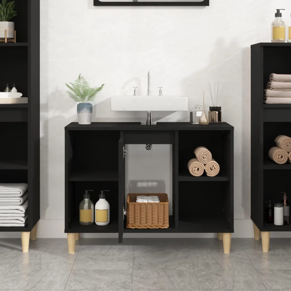 Mobile Lavabo-Armadietto da bagno Nero 80x33x60 cm in Legno Multistrato 933198