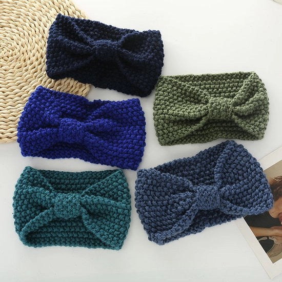 Set di 5 fascette per capelli in lana a maglia a cotone, con disegno a grano di mais, caldo e versatile, adatto per make-up, yoga e uso quotidiano, 19*13cm, Grigio-Blu + Blu Smeraldo + Verde Militare + Blu Pappagallo + Blu Marina