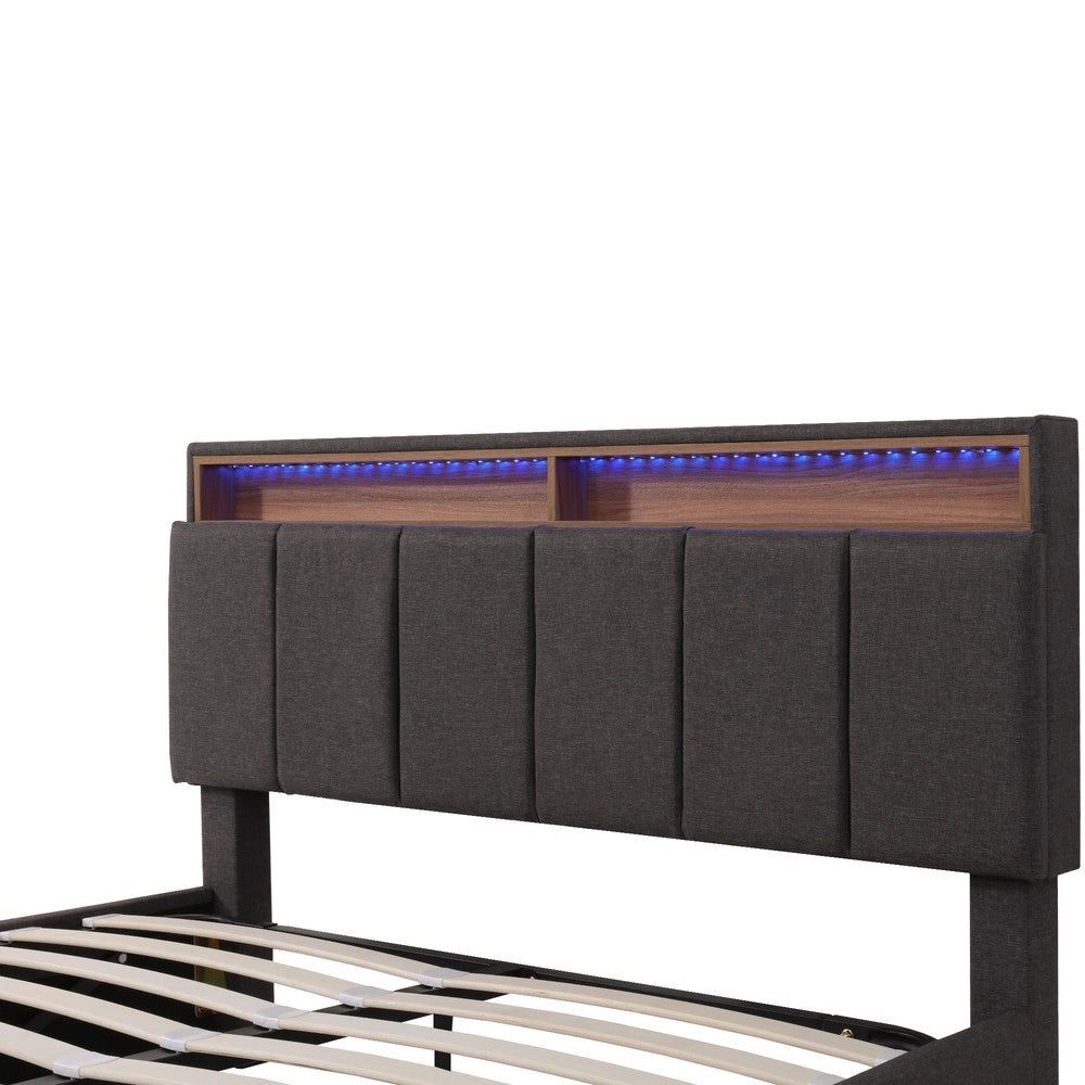 Letto Contenitore Imbottito con LED ¨C MINIMAL ¨C Matrimoniale Grigio 140x190