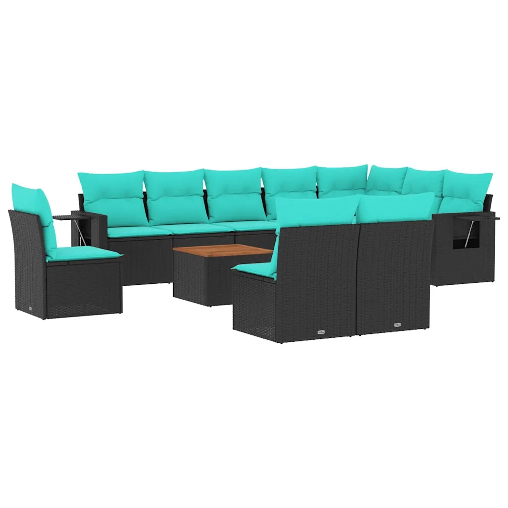 Set Divani da Giardino 11 pz con Cuscini Nero in Polyrattan 3224615