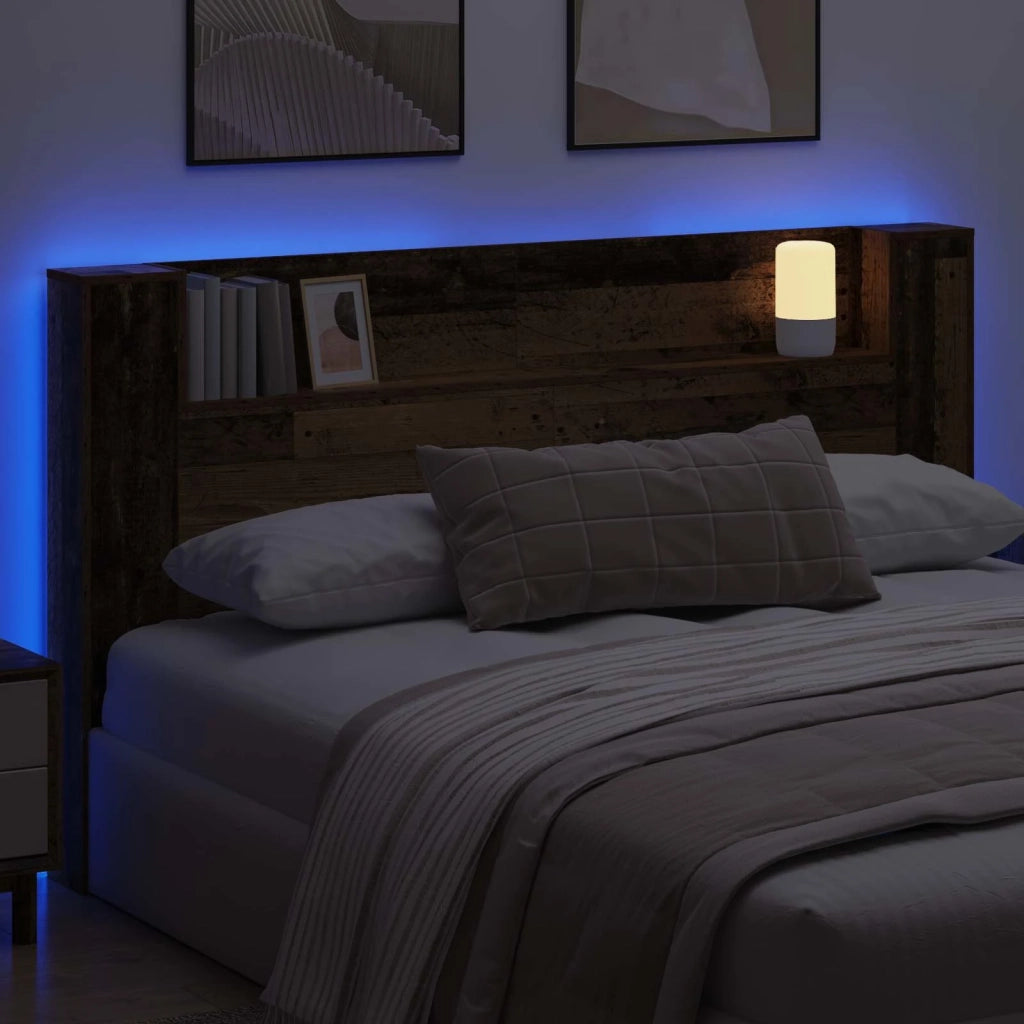 Testata con Mobile e LED Legno vecchio 180 x 16,5 x 103,5 cm