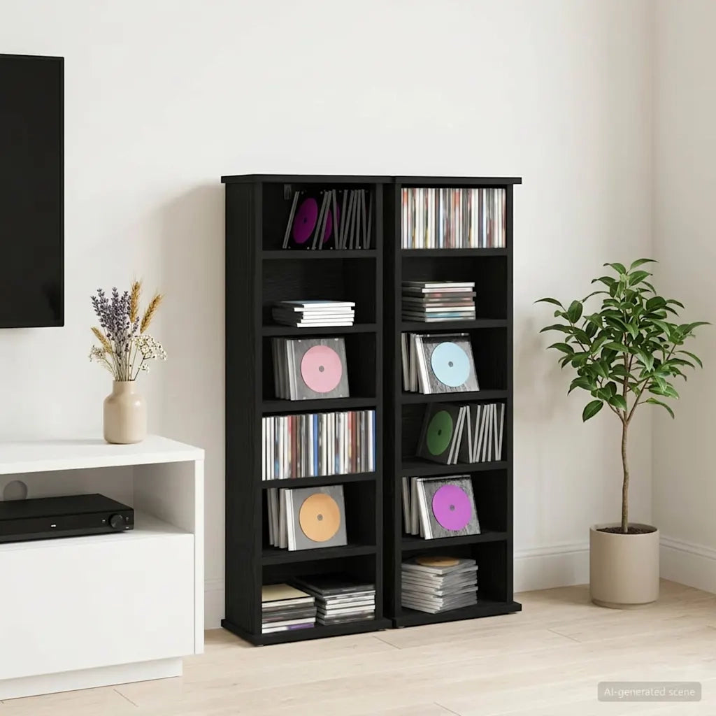 Mobile per CD 2 pz Rovere Nero 60 x 17 x 92 cm 8012749