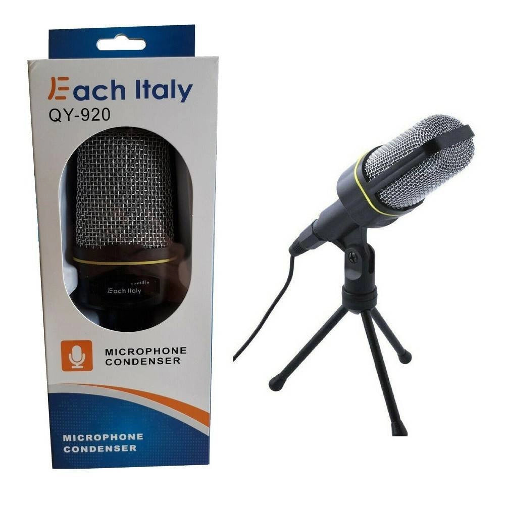 Trade Shop - Microfono A Condensatore Treppiede Da Tavolo Cavo Jack Pc Notebook Chat Qy920 -
