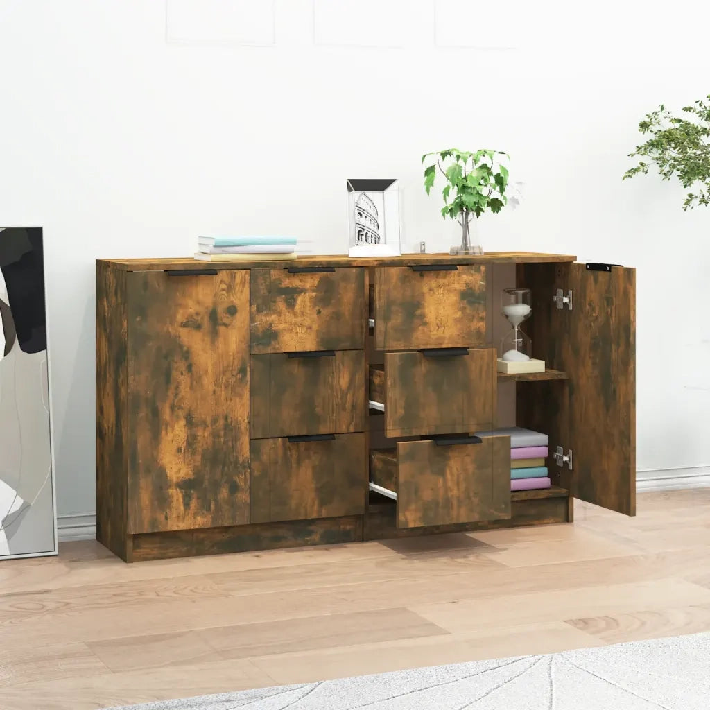 Credenze 2 pz | Madia | Buffet da pranzo | Armadio da pranzo Rovere Fumo 60x30x70 cm in Legno Multistrato
