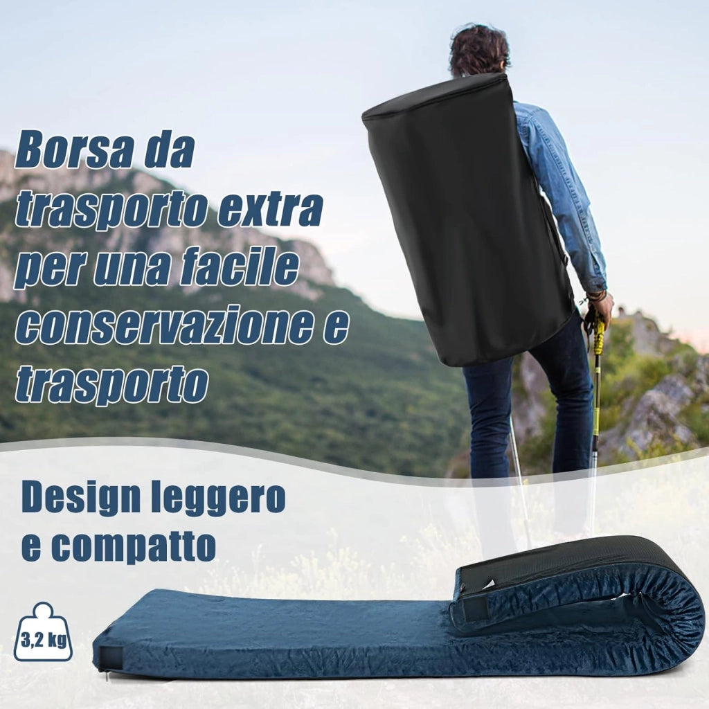 Materasso da Campeggio Impermeabile in Memory Foam, Materassino Portatile con Borsa di Trasporto, Base Antiscivolo, Componibile ed Ergonomico, 183 x 62,5 x 6,5cm