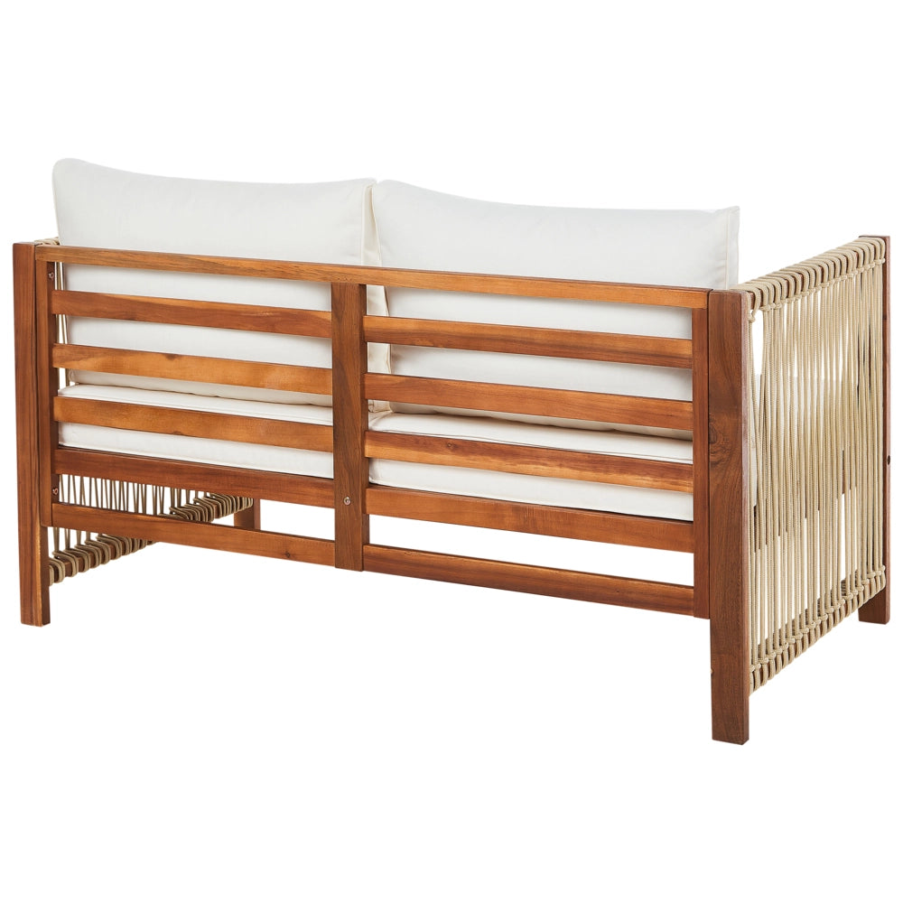 Set di Divano da giardino a 4 posti Legno chiaro Accacia con corda sintetica beige Divano a 2 posti Poltrone e tavolino