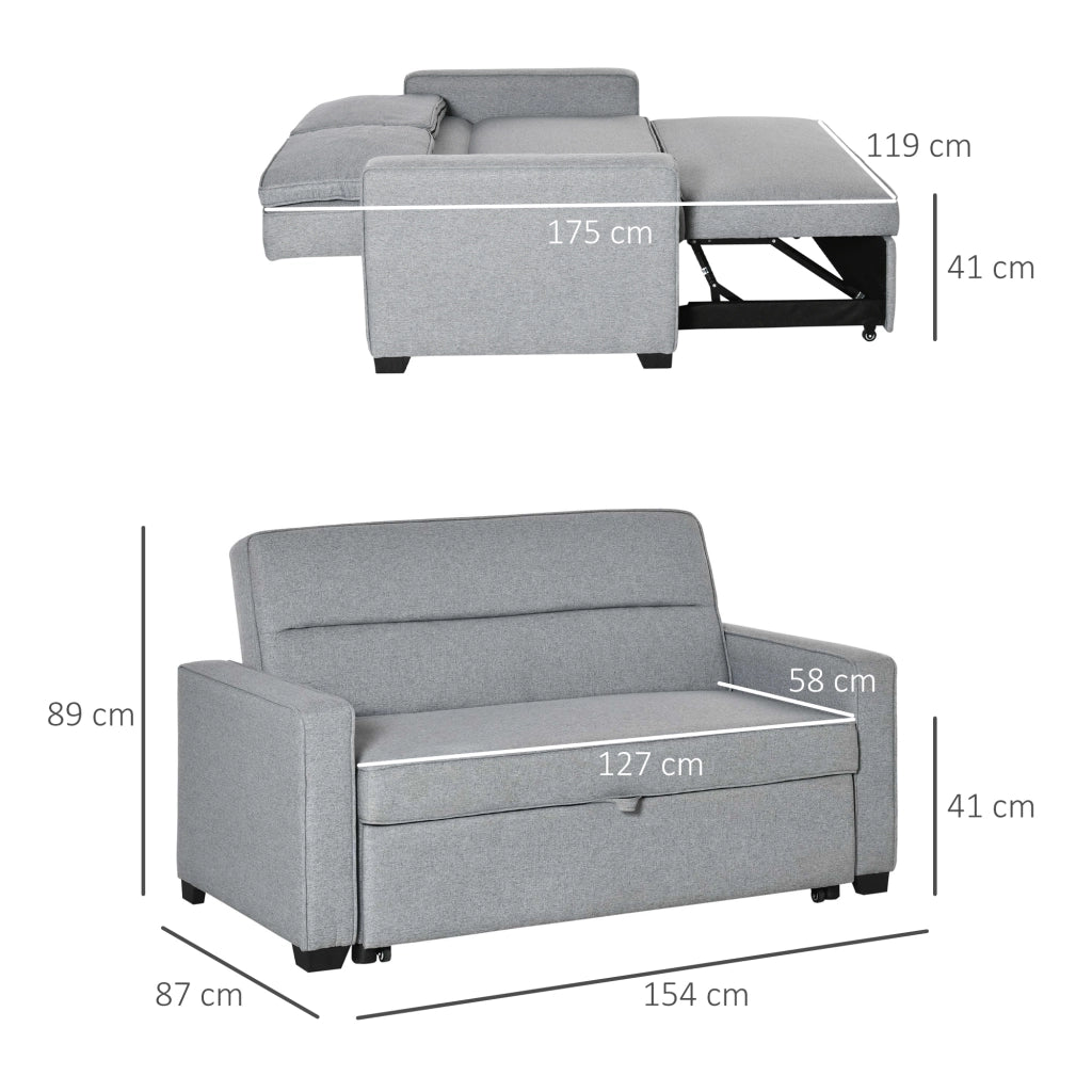EasyComfort Divano Letto a 1 Piazza in Tessuto, Seduta 2 Posti e Schienale a 3 Reclinazioni, 154x87x89cm