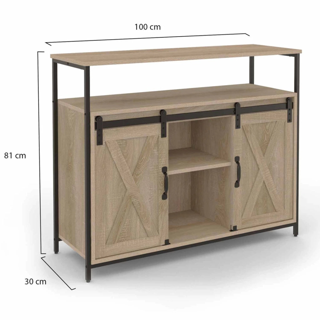 IDMarket - Credenza a 2 ante scorrevoli 100 cm QUEBEC design industriale