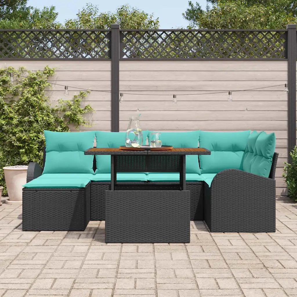 Set Divano da Giardino con archiviazione 7 pcs Nero Poly Rattan 3358349