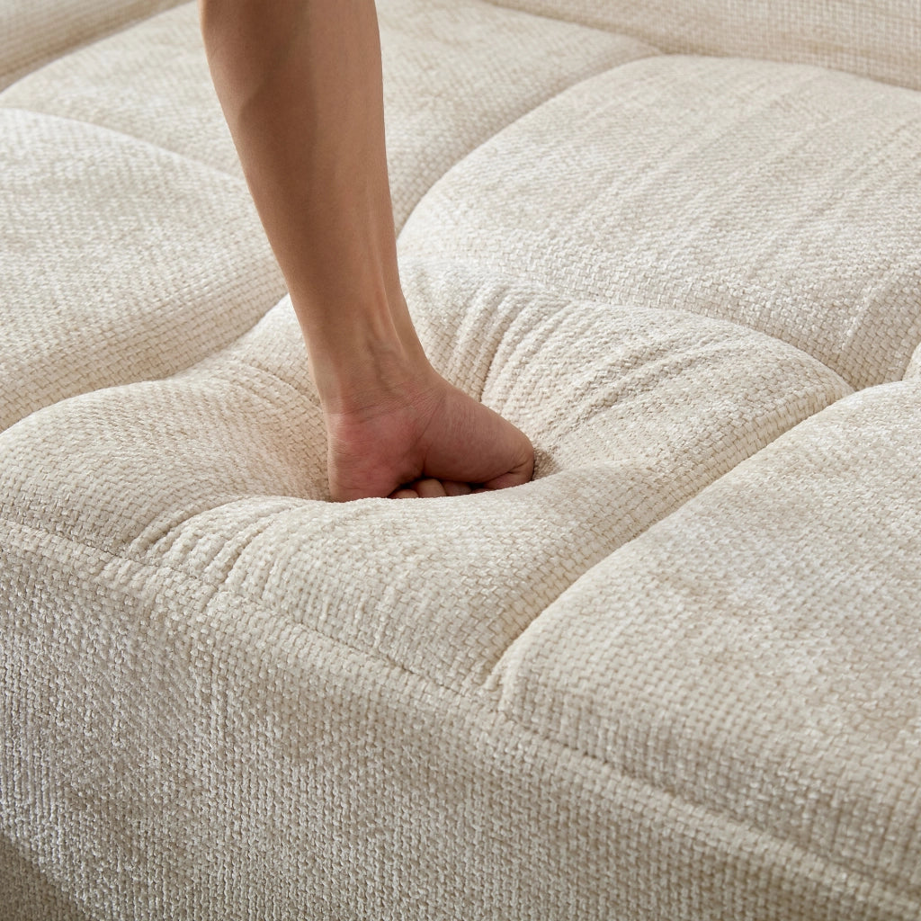 Divano angolare in chenille beige 263 cm con tasca laterale e imbottitura ergonomica