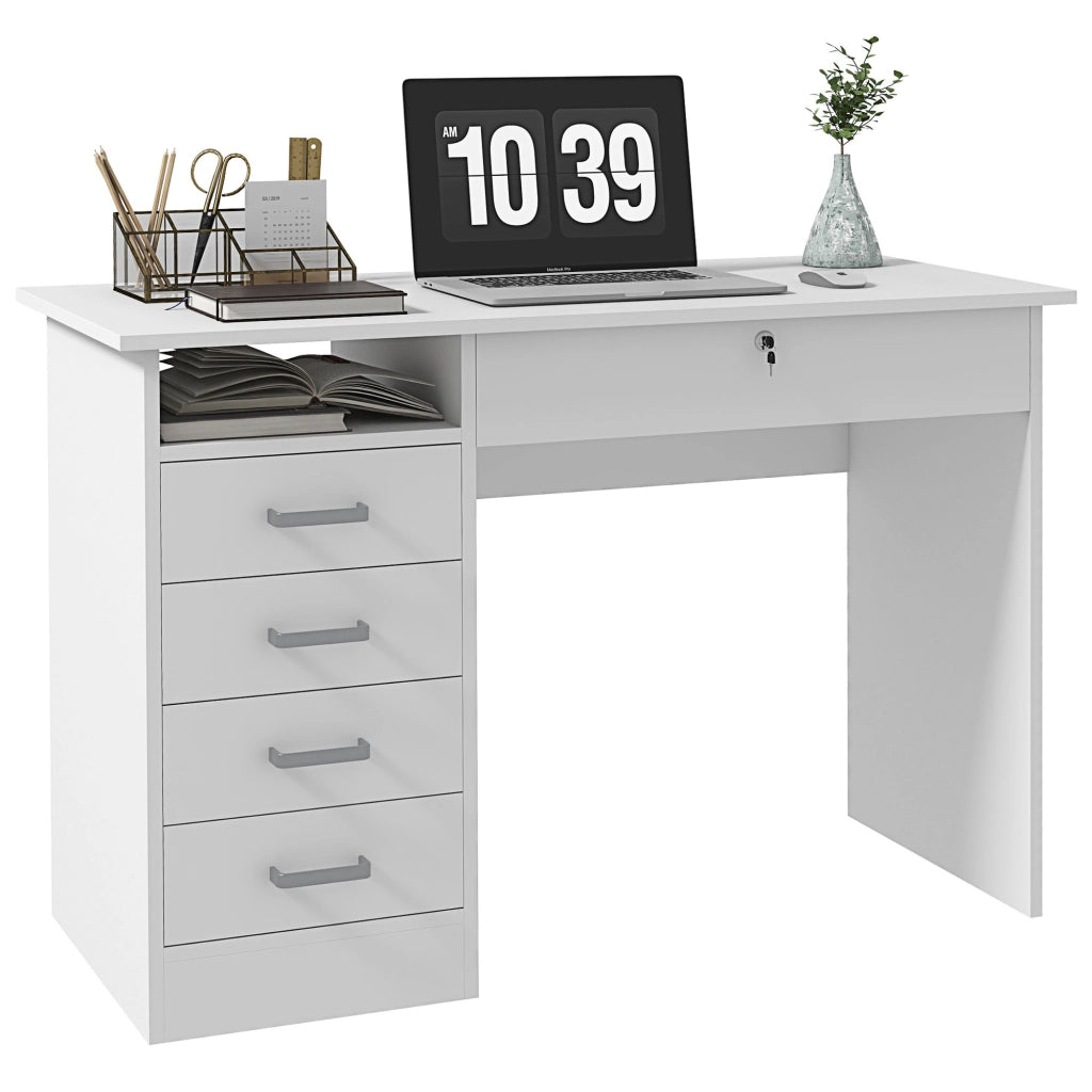 Scrivania moderna con 5 cassetti e ripiano ¨C Xylo ¨C Bianco 110x50x76cm