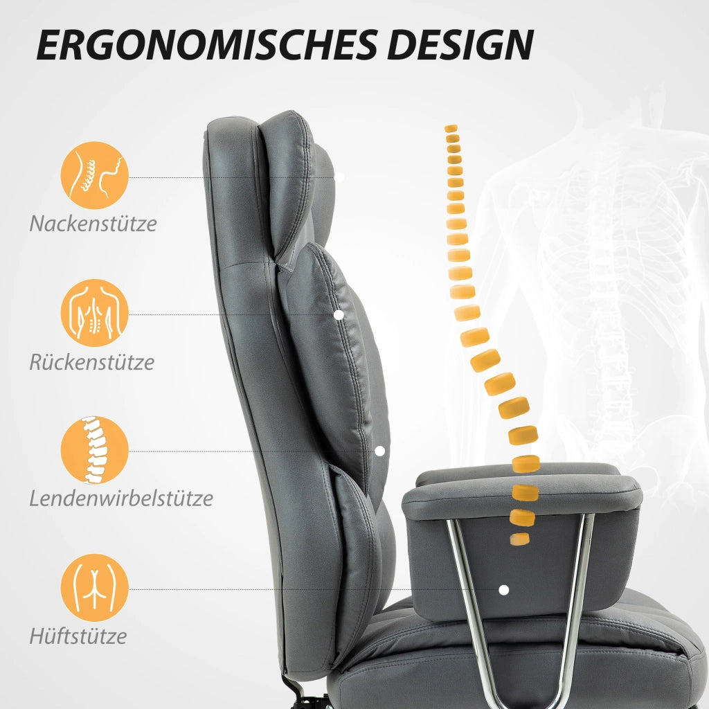 Sedia da ufficio ergonomica reclinabile con poggiapiedi girevole in schiuma grigio scuro