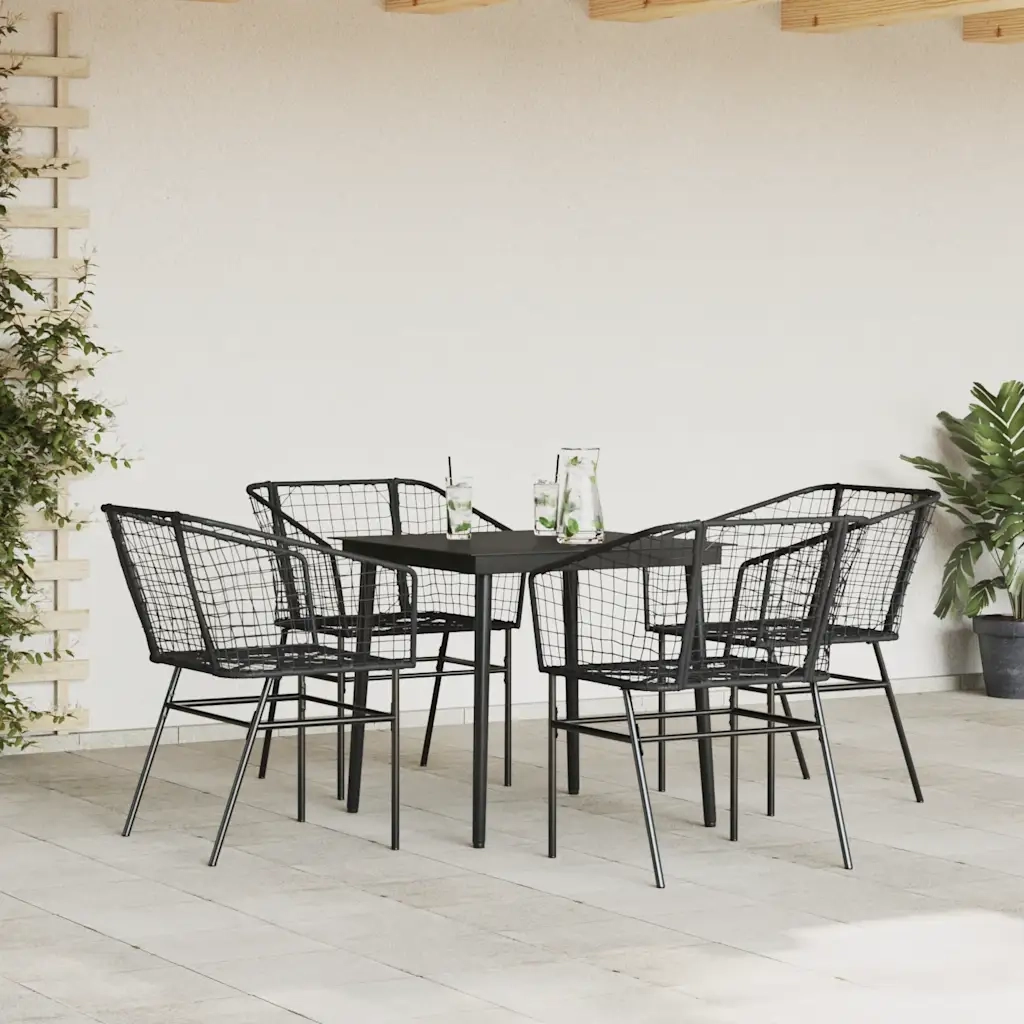 Set Mobili da Pranzo per Giardino 5 pz Nero Polyrattan Vetro 3334486