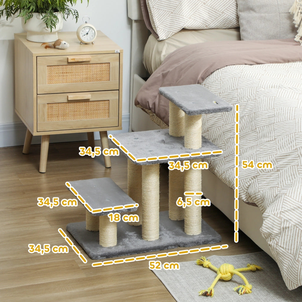 Scala per Animali Domestici Regolabile 3 Gradini ¨C Zephmum ¨C Grigio 52x34.5x54cm