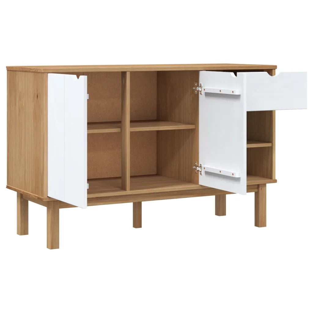 Credenza Marrone e Bianca 114x43x73,5 cm Legno Massello di Pino