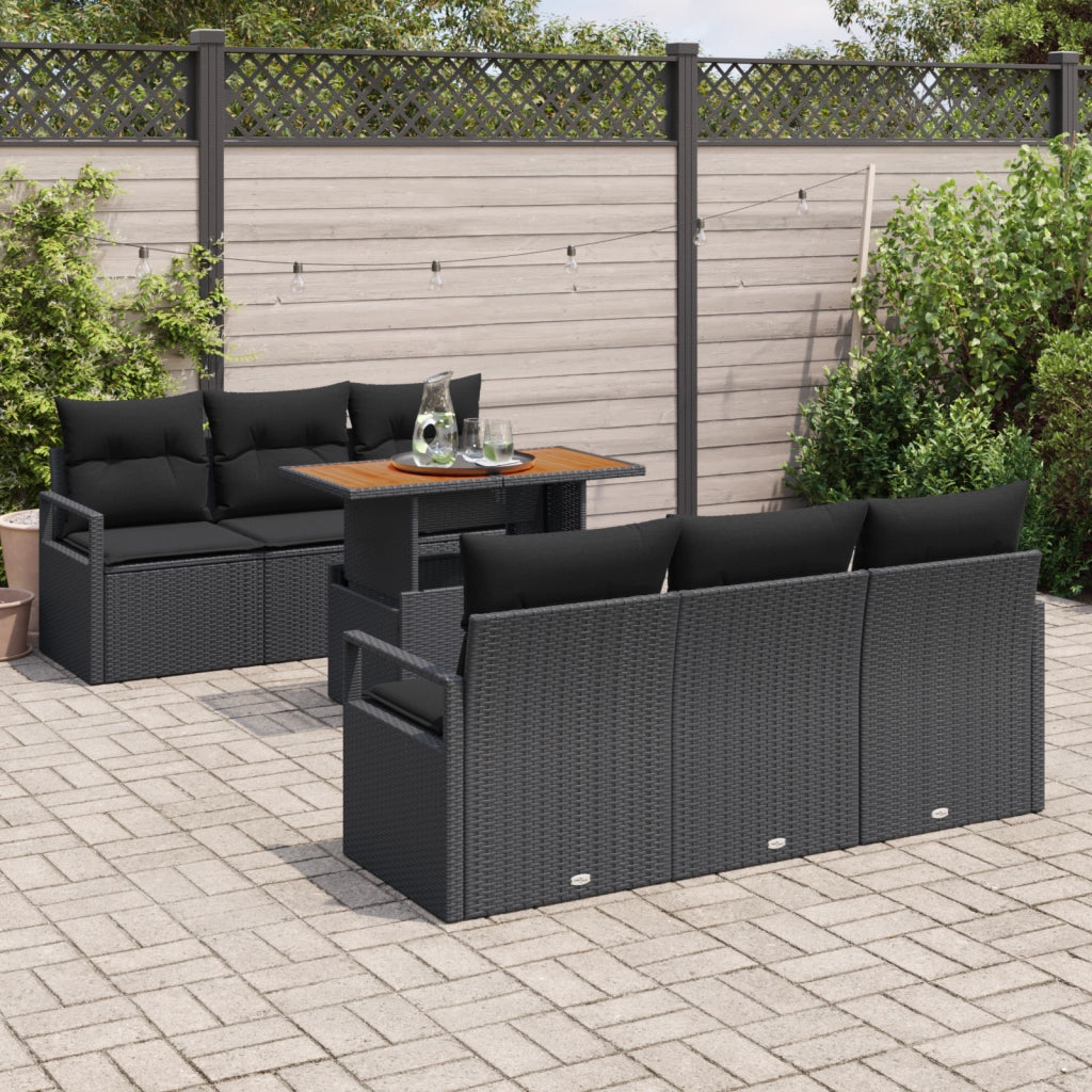 Set Divani Giardino  7 Pezzi con Cuscini Rattan Polietilene Nero