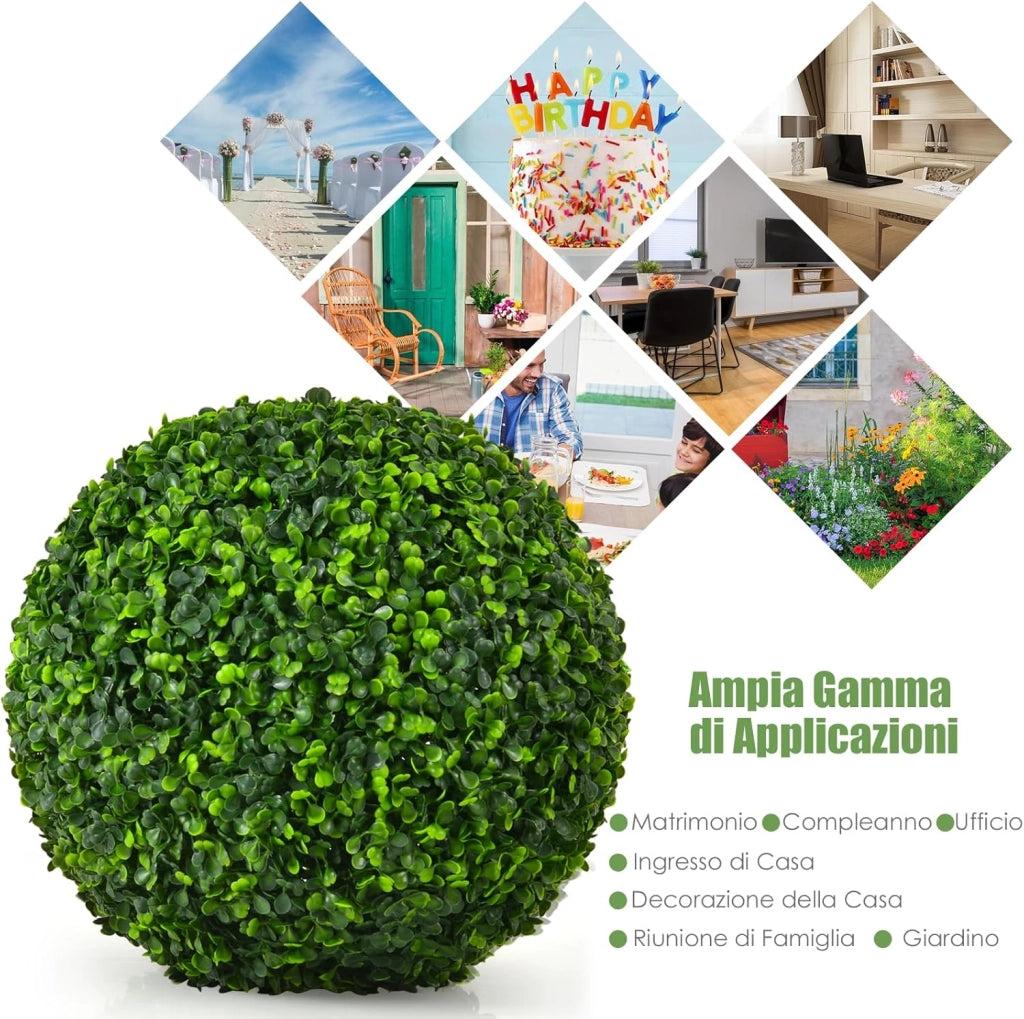 2 Sfere Artificiali da 40 CM, Piante Finte a Sfera Resistenti ai Raggi UV, Piante Artificiali Rotonde da Giardino, Balcone, Matrimonio e Casa, No Manutenzione Potature Annaffiamento