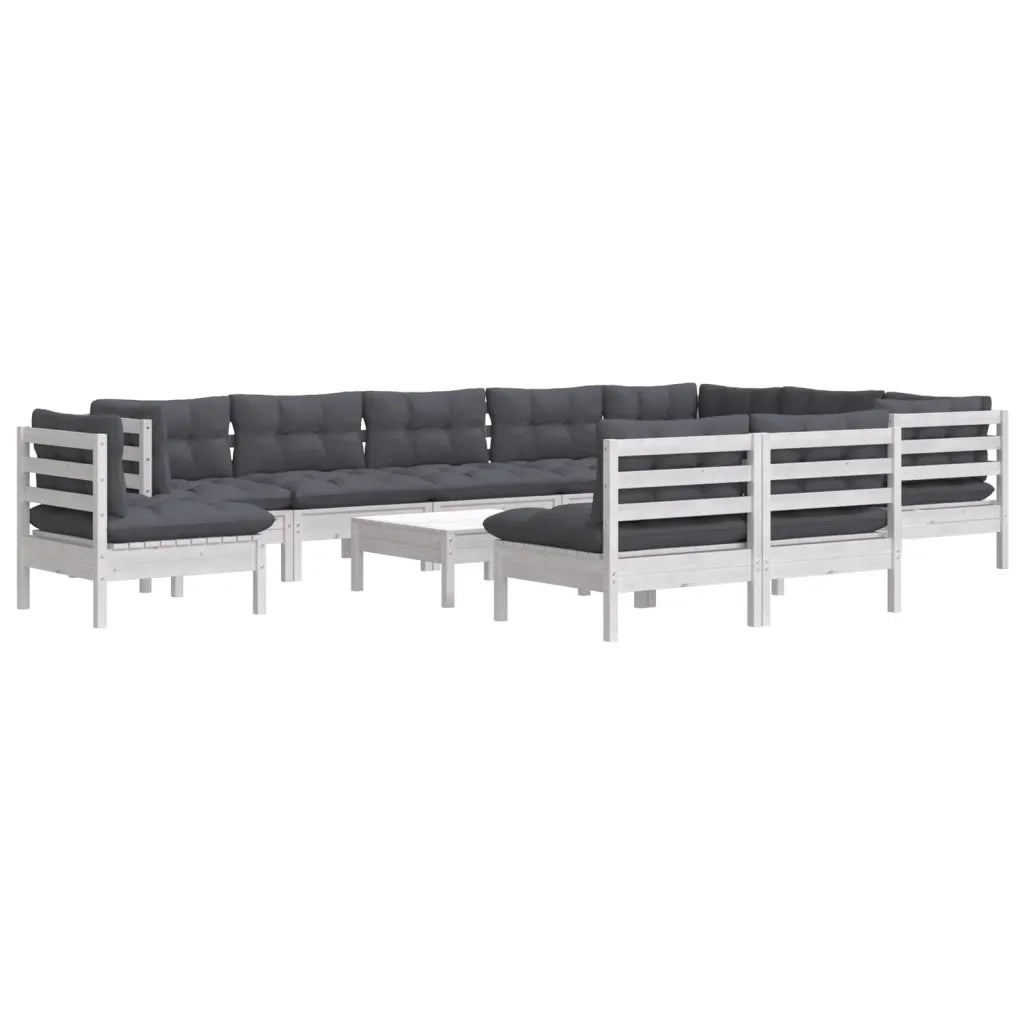Set Divani da Giardino 11 pz con Cuscini Bianchi Legno di Pino 3096762