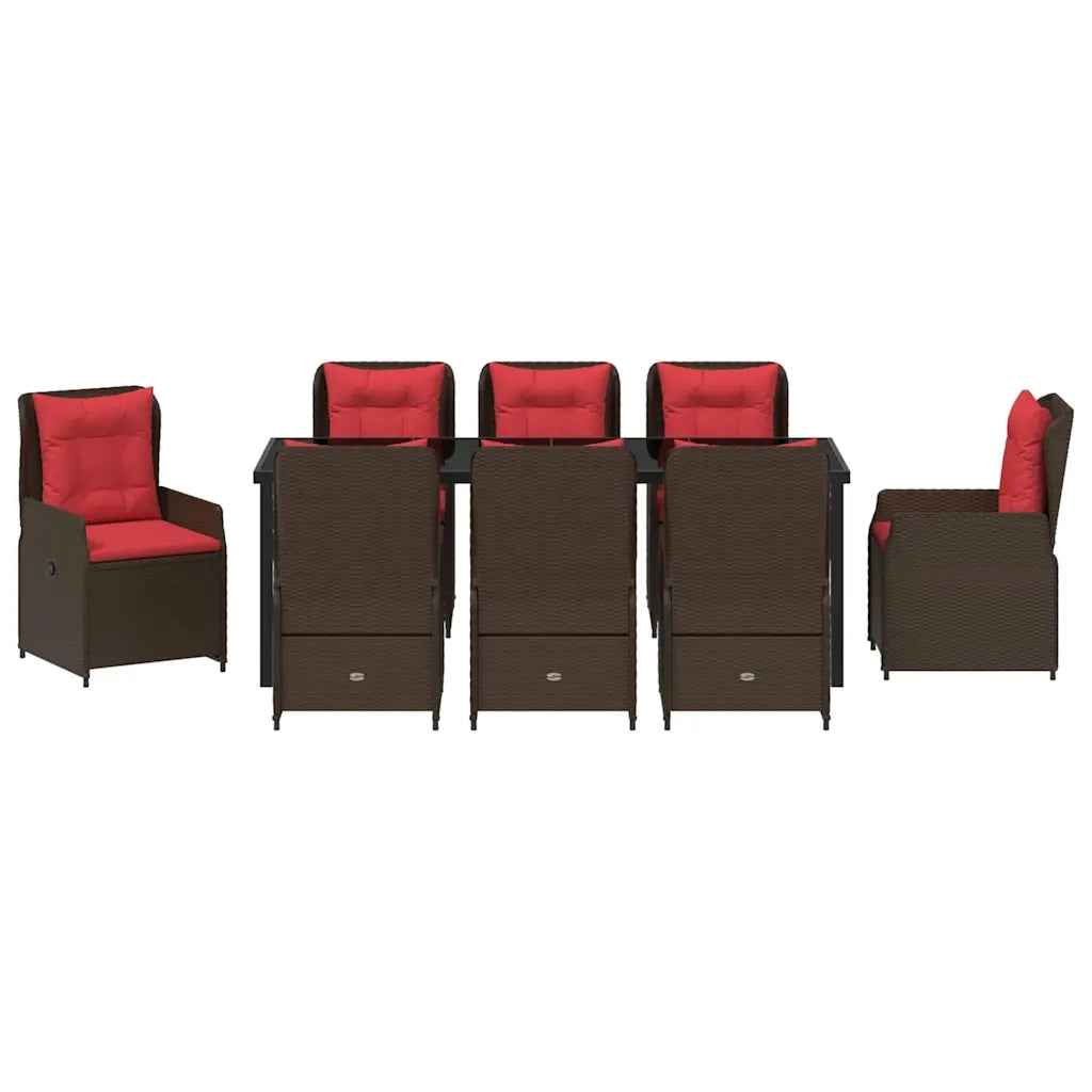 Set da Pranzo per Giardino 9 pcs Marrone Poly Rattan 3381029