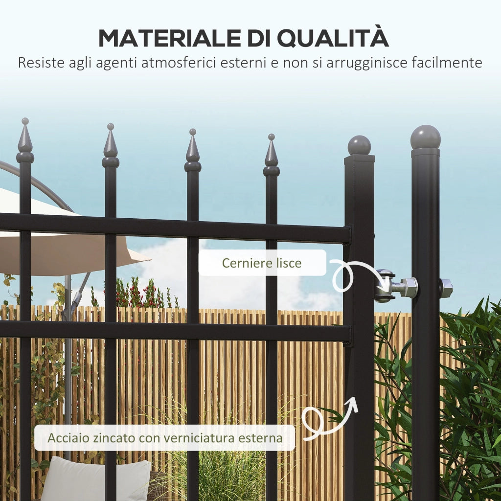 Cancelletto di Sicurezza con Serratura, 3 Chiavi e 2 Paletti, in Acciaio Zincato, 107x204 cm, Nero