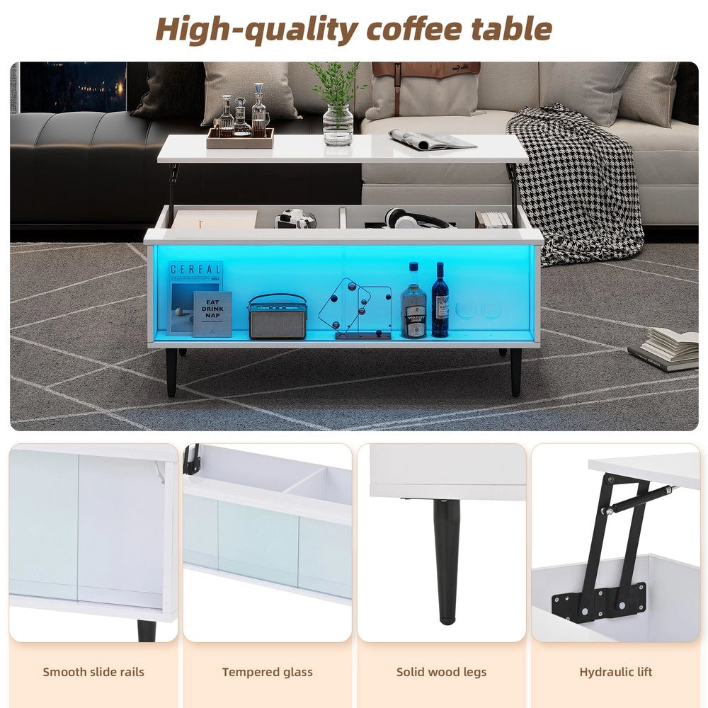 Tavolino da Caff¨¨ con LED e Ripiano in Vetro Temperato ¨C MINIMAL ¨C Bianco 105x50x43