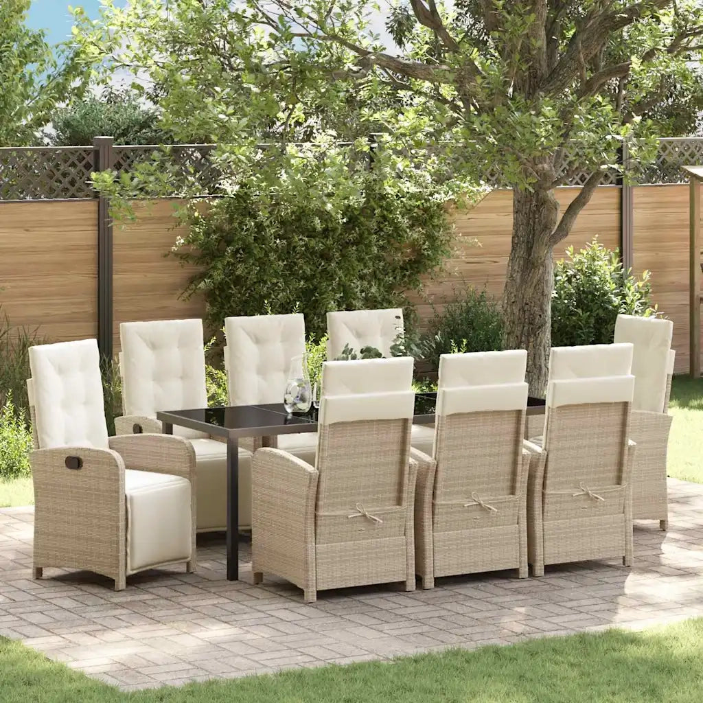 Set da Pranzo per Giardino con cuscino 9 pcs Beige polyrattan 3380336
